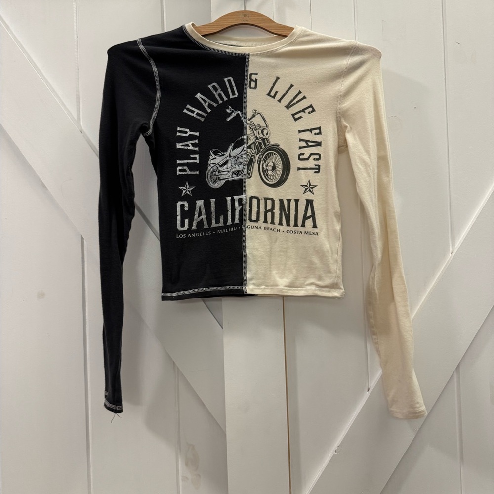 Hollister “Play Hard & Live Fast” Motorcycle Color Block Long Sleeve Baby Tee